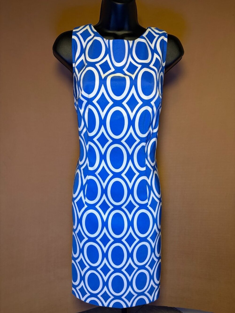 ALYX Cobalt Blue & White Mod Geometric Sheath Dress Size 12